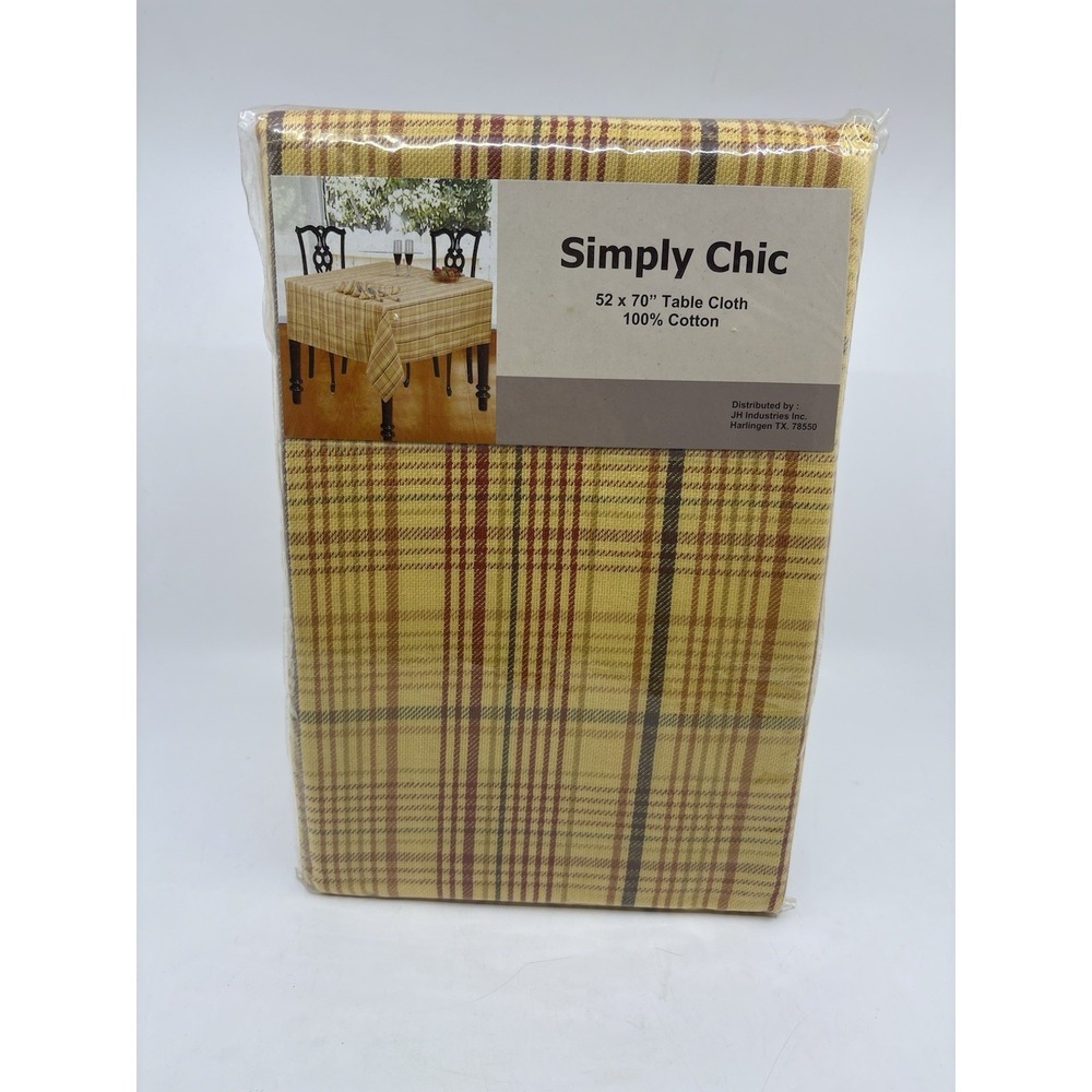 Vintage New Stock 1970s Plaid Cotton Tablecloth 52x 70"
